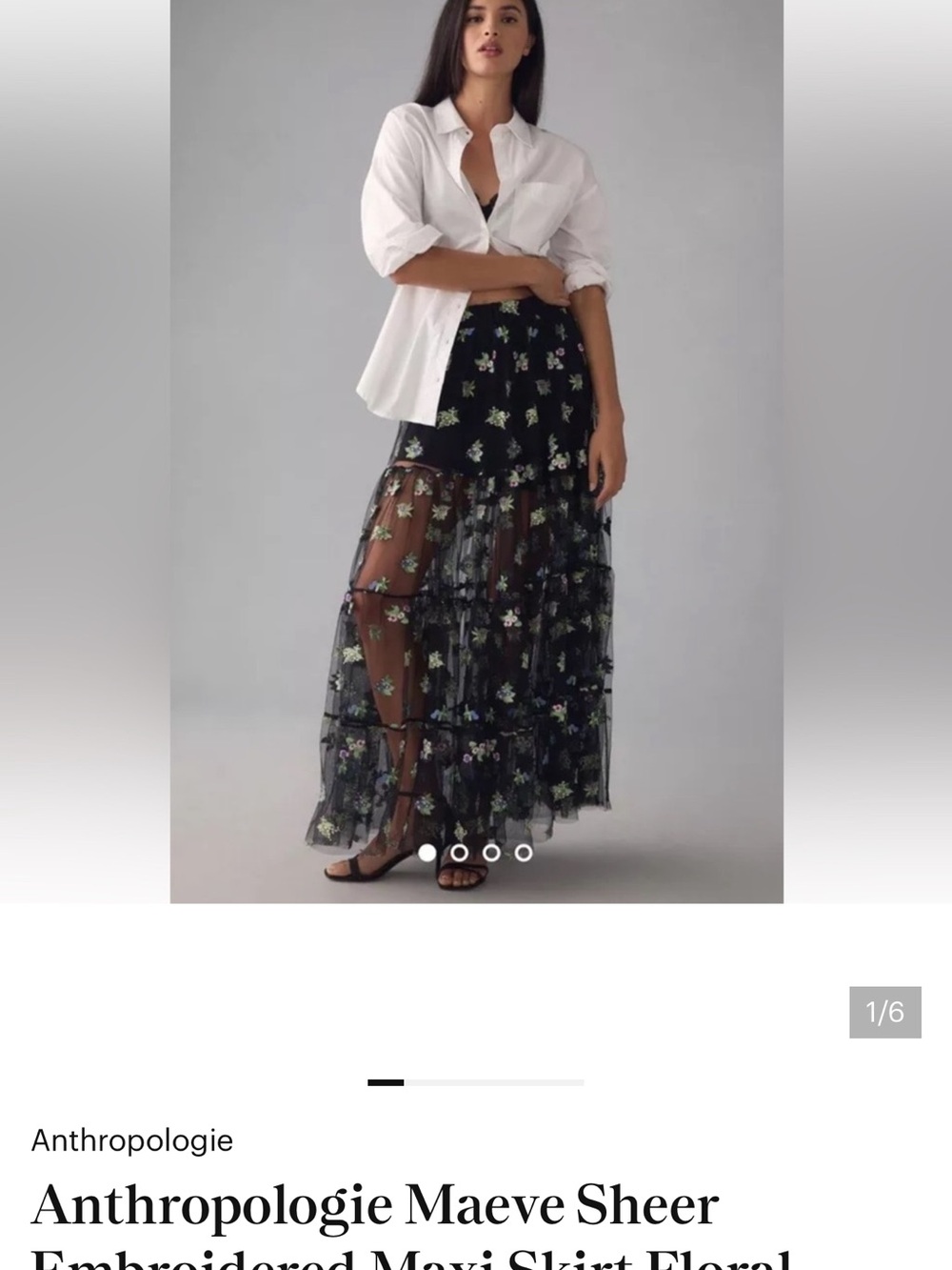 Anthropologie Black Sheer Floral Embroidered Maxi Skirt